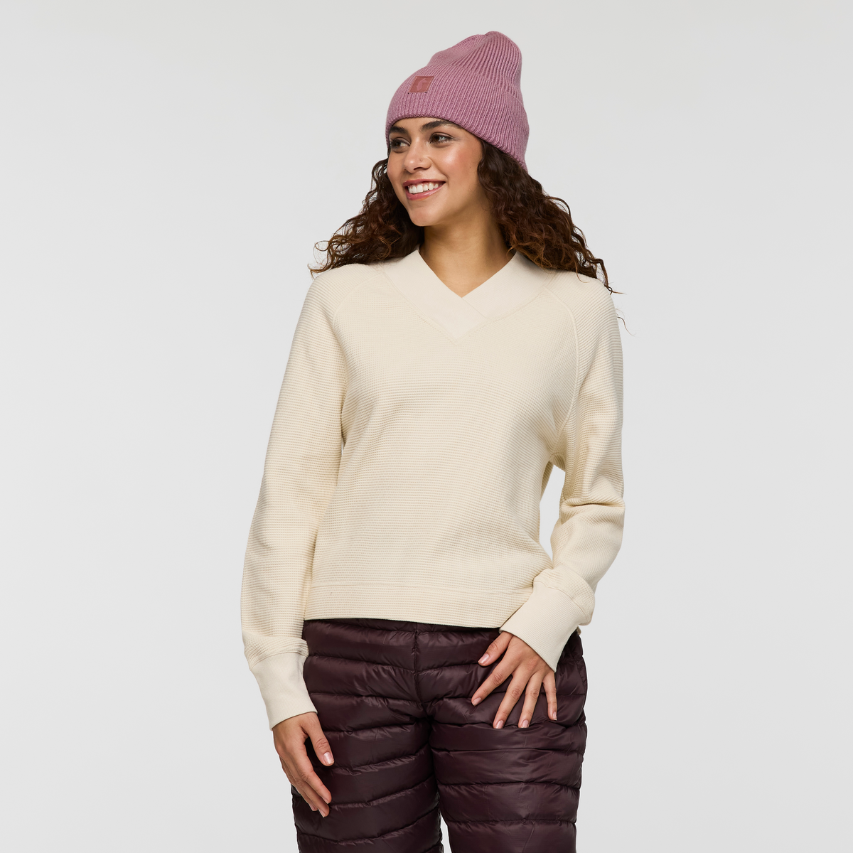 Atajo Long-Sleeve Waffle V-Neck - Women's - Cream - US 2389